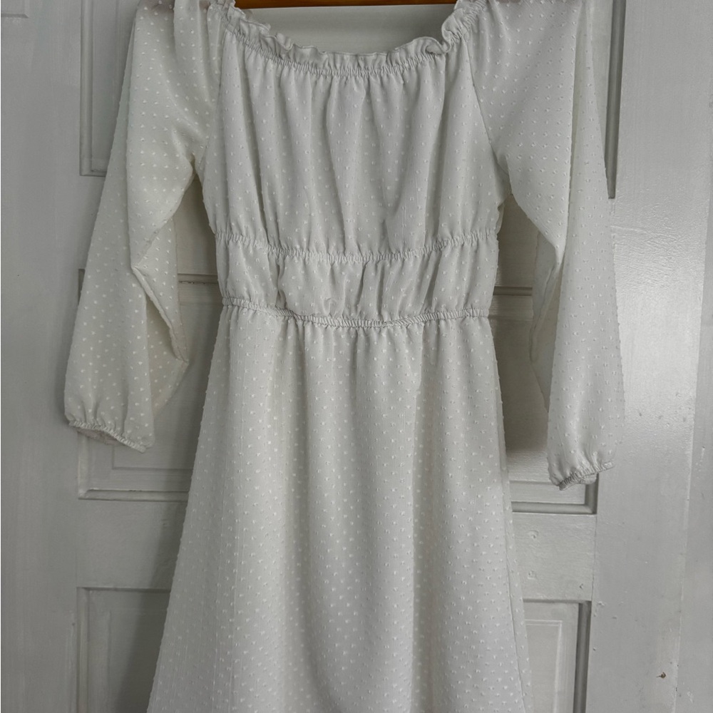 Divided White Polka Dot Guaze Dress - Small